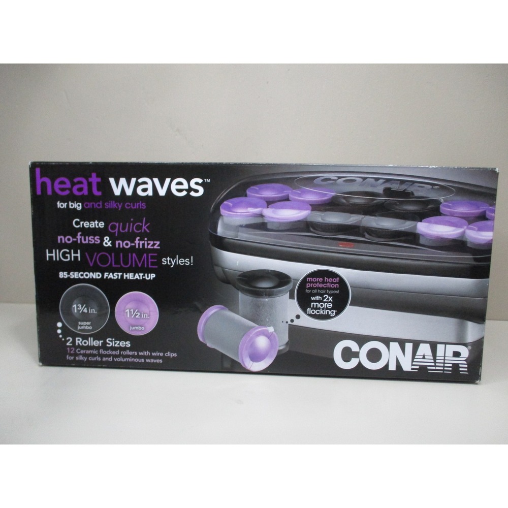 Conair Heat Waves 12 Ceramic Flocked Rollers Super Jumbo & Jumbo CHV14X Open Box